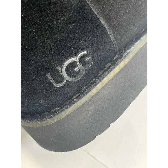 UGG Womens Black Suede Combat Boots Shearling Cuff Size 10 Quincy - Picture 13 of 15
